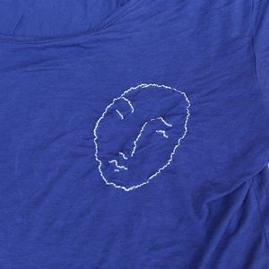 Ambiance Apparel Blue Embroidered Face Top Sz S